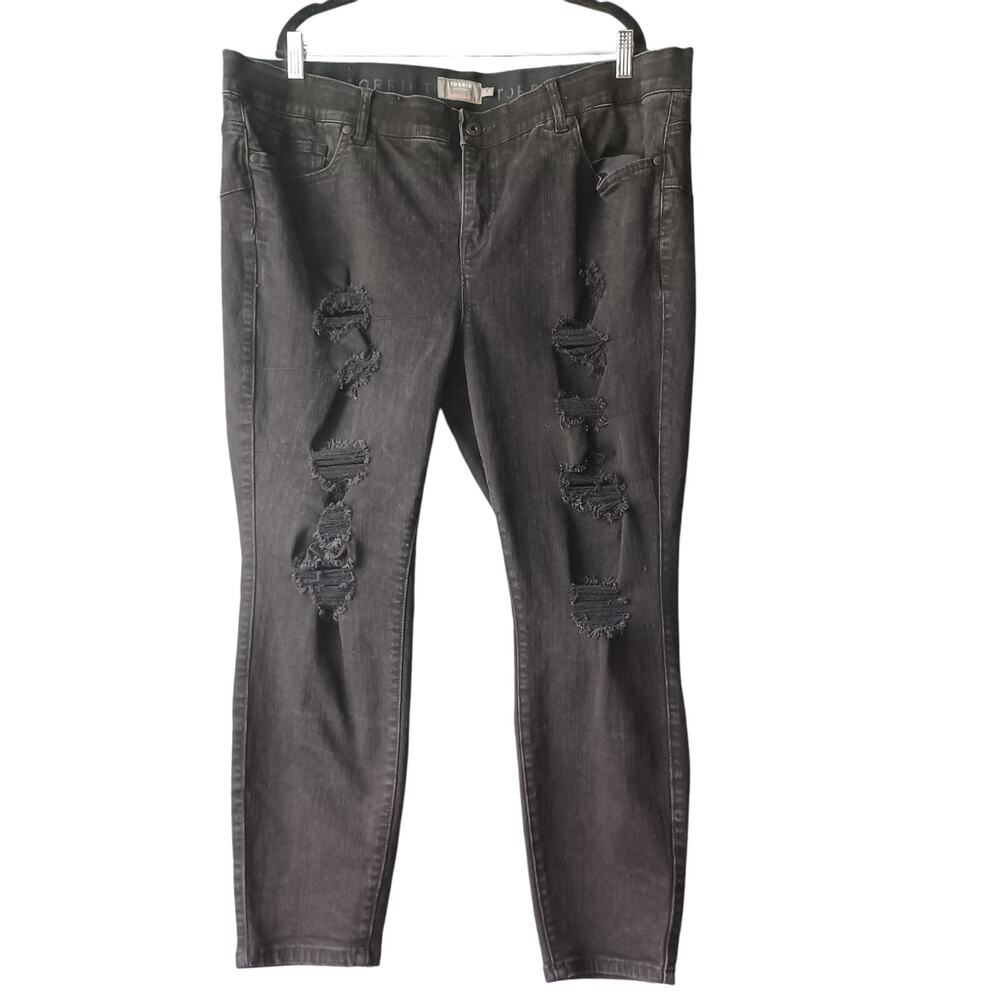 Bombshell Skinny Torrid Jeans, Distressed, Black, 24S Women's
